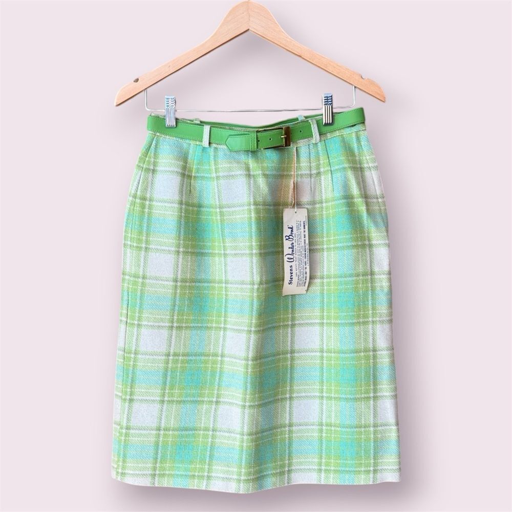 STEVENS Vintage 60s Wool Plaid Skirt Palm Springs Golf Resort Mod Pastel *NEW*